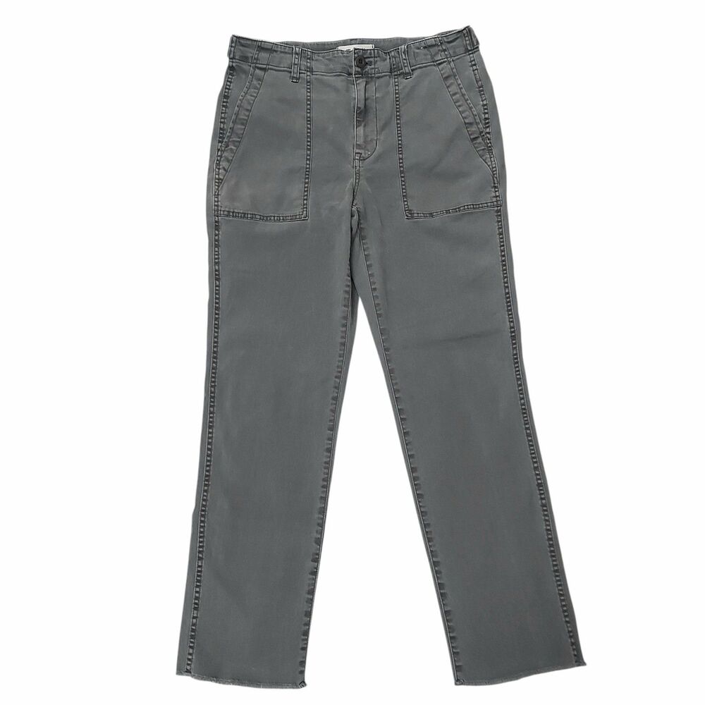 Madewell Slim Straight Utility Pants Womens 28 Gray Raw Hem Stretch Ankle Retro